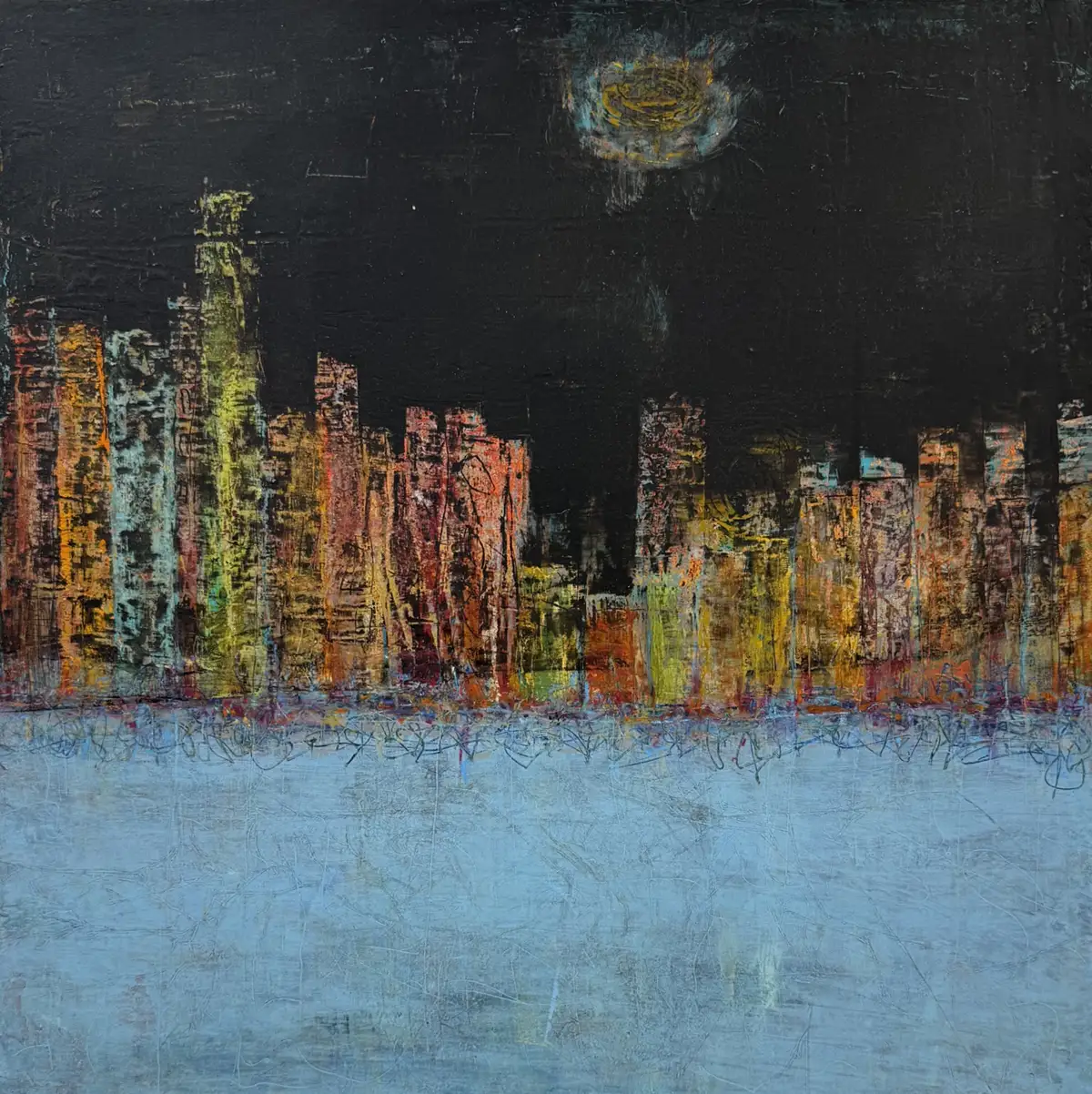 Moonlit Miracle Mile — Oil & cold wax · 30x30